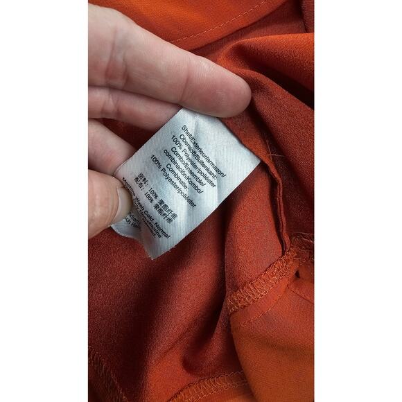 DKNY chiffon trim layered mixed media velour neck top L fall color orange casual - Picture 7 of 9